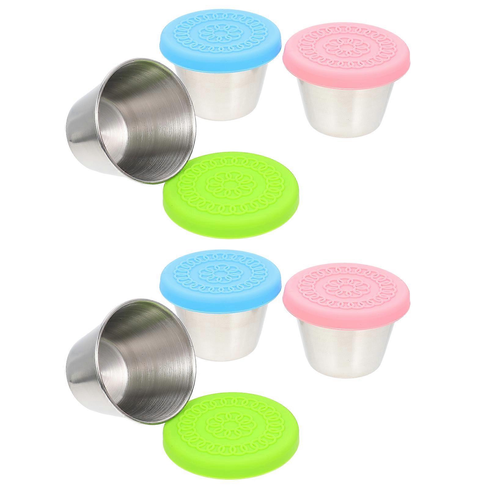 Stainless Steel Sauce Cup with Silicone Lid for Storage Assorted Color 6pcs Small Dipping Container