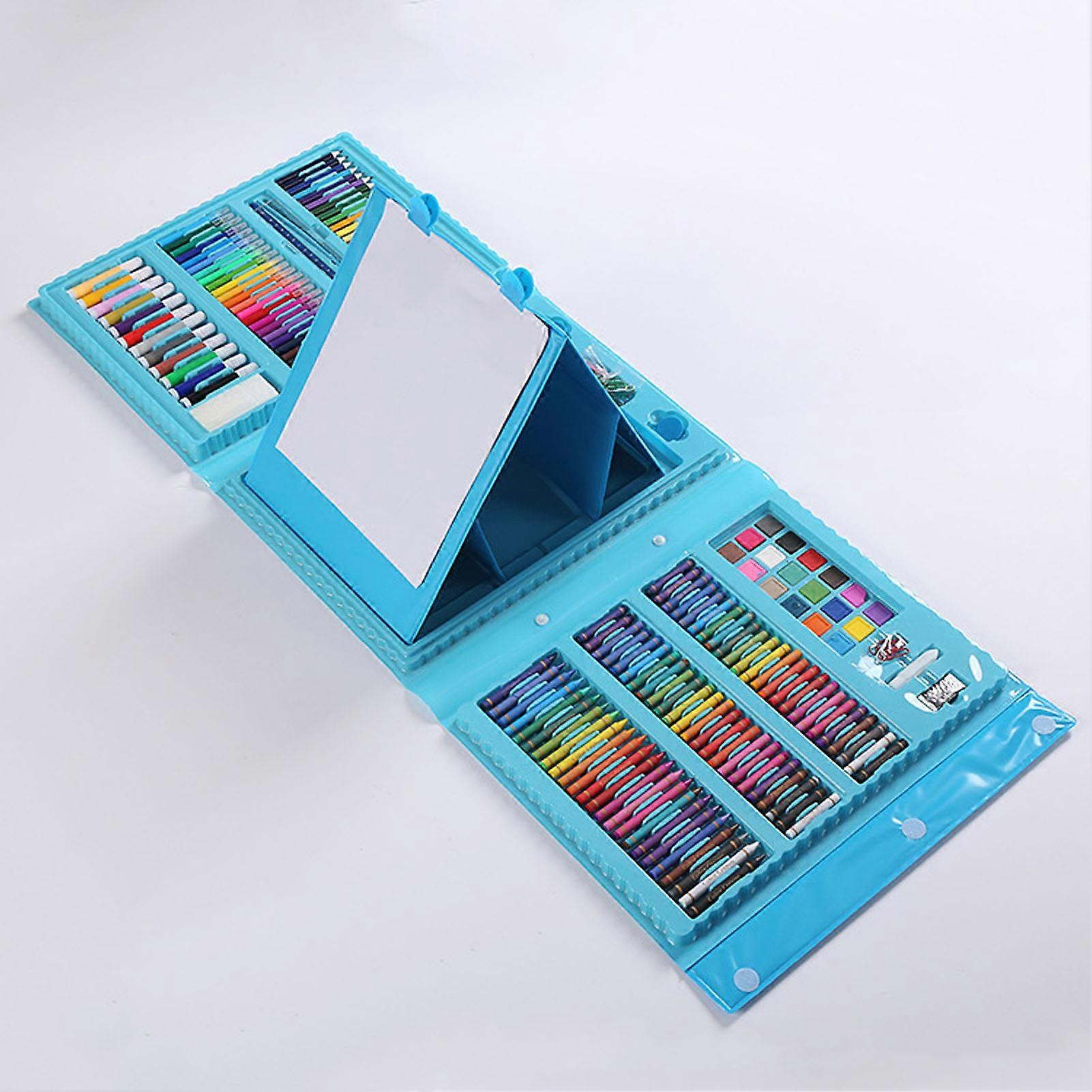 208Pcs Kids Drawing Kit Cartoon Design Assorted Bright Colors Multi Purpose Colored Crayons for Coloring Painting Blue