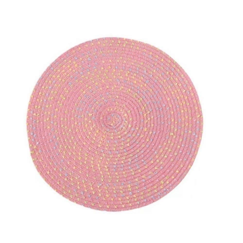 Table mats, round woven for dining table, 2piece set, heatresistant, nonslip, handmade (Pink, 4.3 in)
