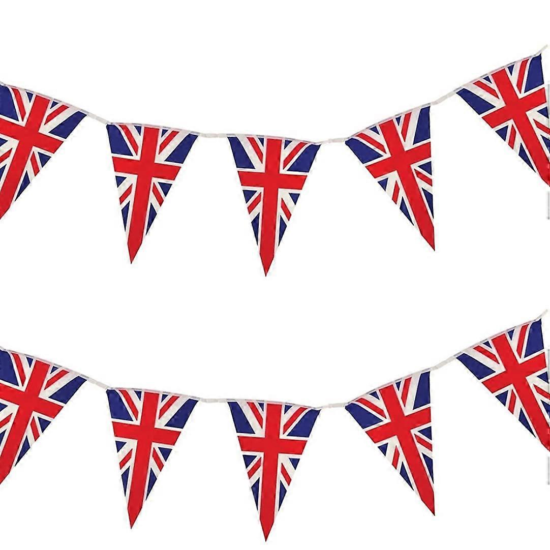 Reusable Union Jack Bunting, Outdoor, Colorfast, Waterproof, Coronation No. 8, Triangular Flags, 30 Pieces, 10 Meters