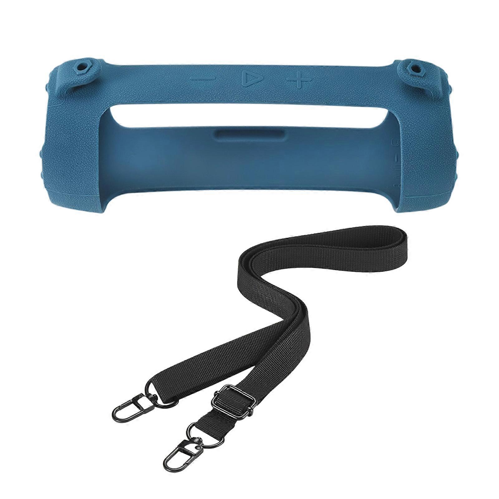 Portable Silicone Cover With Adjustable Strap Precise Molded Cut Protections For FLIP 7 Speaker  Blue