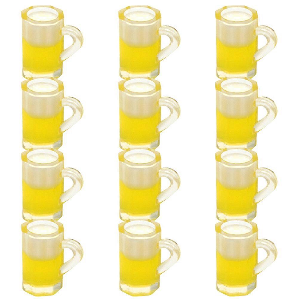 12pcs Mini Beer Mug Model Resin Decoration for Mini House Decor Yellow Tiny House Kit