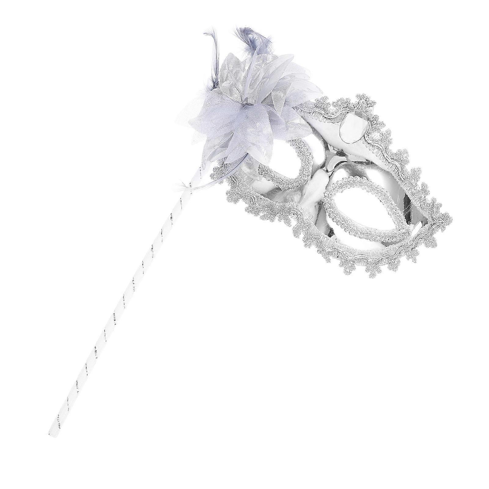 Rhinestone Mask Crystal Women Masquerade Party Accessary Handheld Half Face Silver 3Pcs