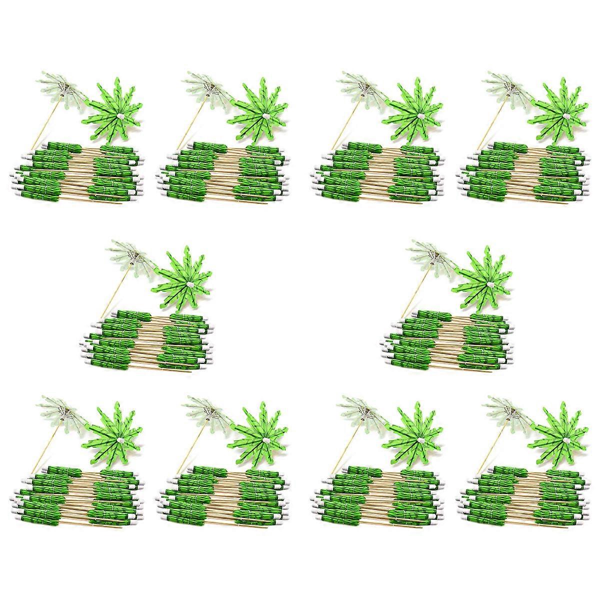 10X Green Coconut Tree Toothpicks Paper Umbrellas Toothpicks Handmade Cocktail Parasol Sticks for Co