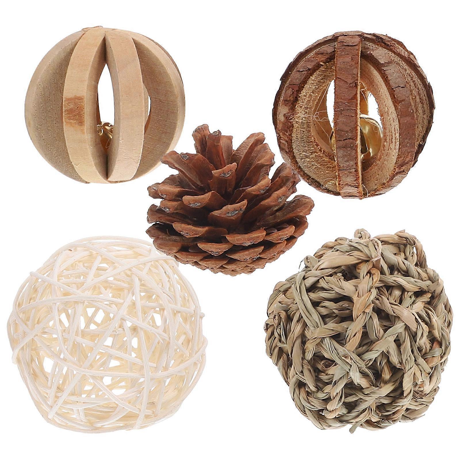 Wooden Chewing Toys 5 Piece Set for Small Pets Assorted Color Helps Clean Teeth and Promotes