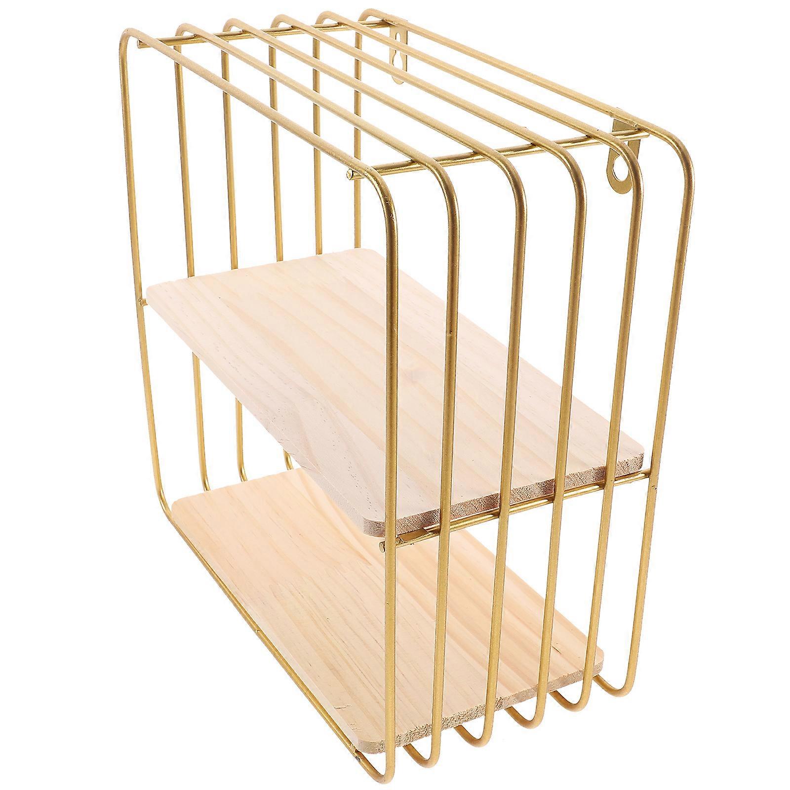 Golden WallMounted Floating Shelf with Iron and Wood for Storage Use in Bedroom or Bathroom 47.24x9.84 Inches