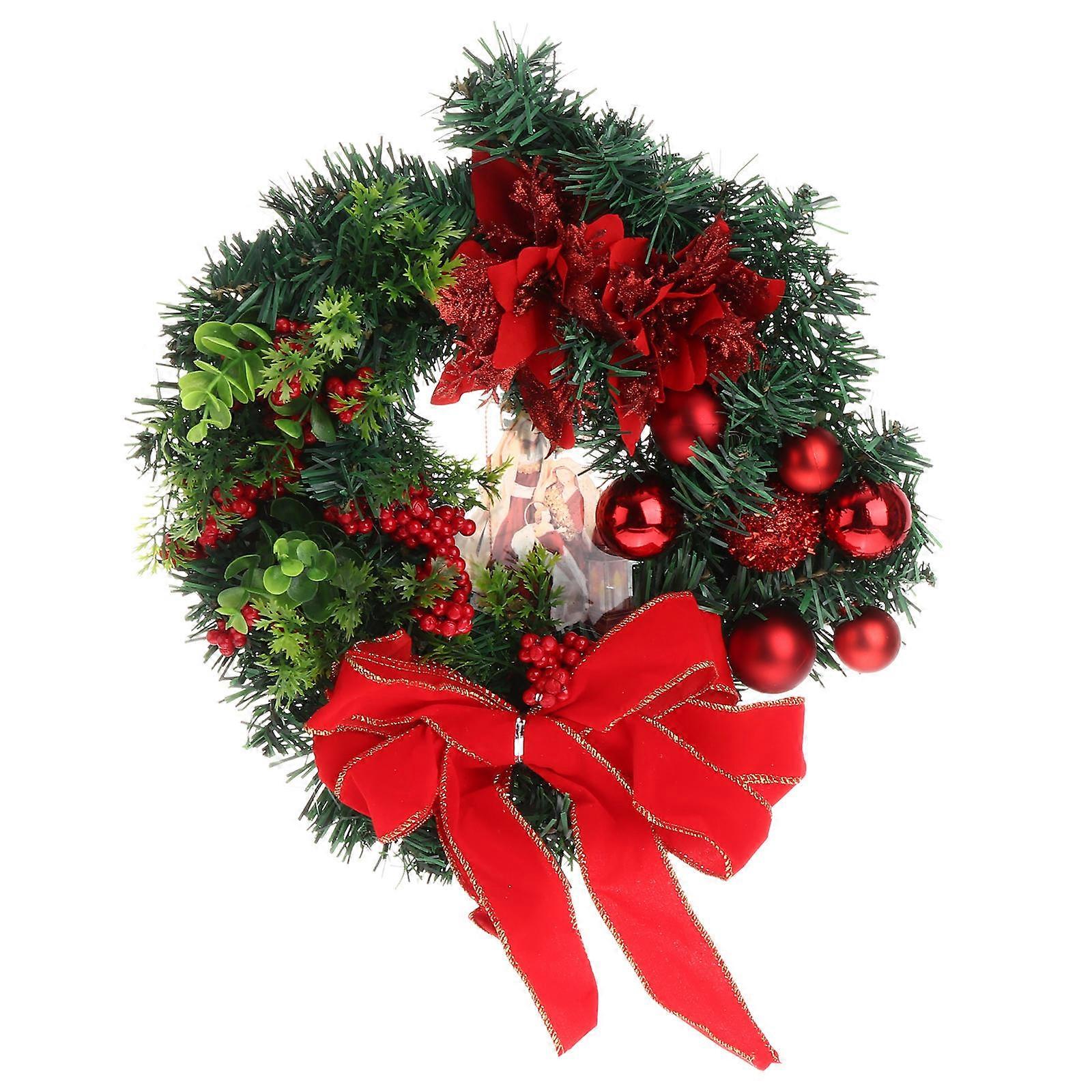 Christmas Wreath with Red Berries and Jesus Decoration for Door Holiday Ornament Multi Plastic