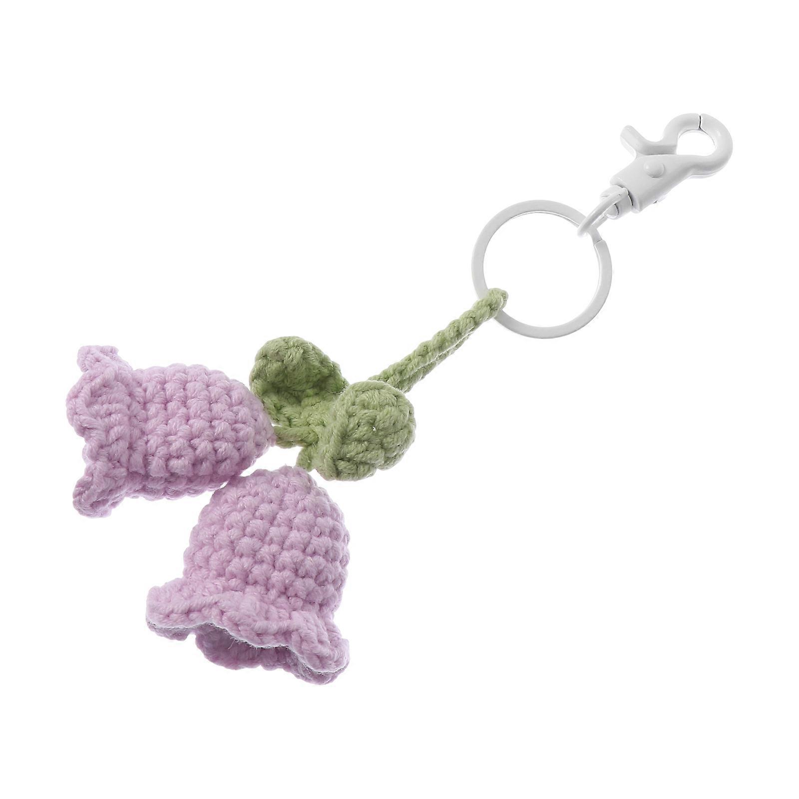 Handmade Woolen Yarn Knitted Key Chain Pendant with Flower Design, Durable Purple Ornament for Bag, Backpack, and Car Decoration for Women
