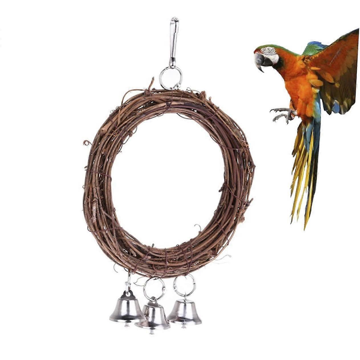 Rattan Hanging Ring for Birds with Bells - Adjustable Balance and Coordination Toy for Cage or Garden, Random Color