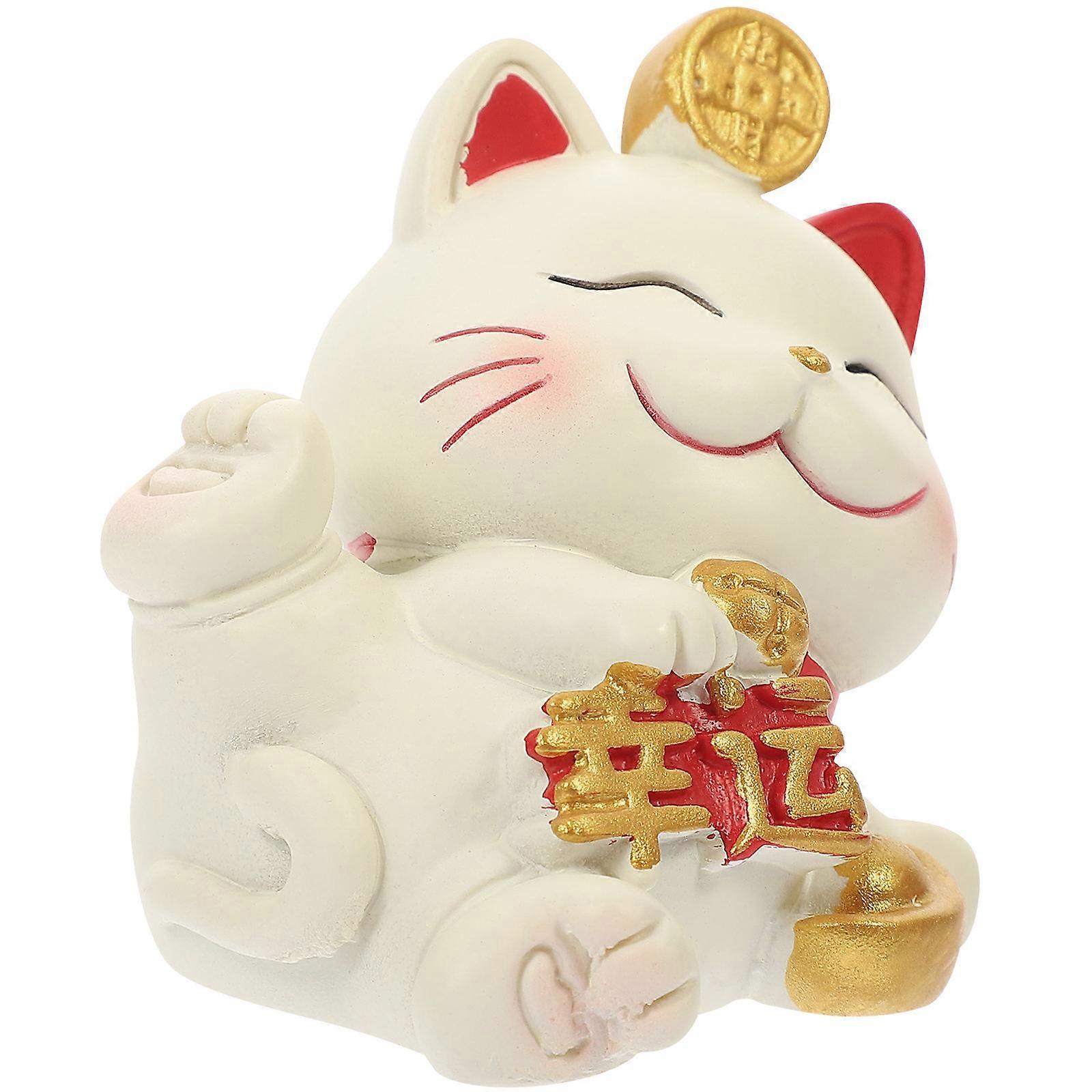 Fortune Cat Figurine for Decoration Multi Color Resin Craft Small Cat Statues Adorable 2.56 x 2.17 Inches