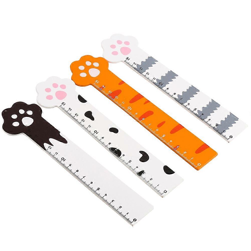 4pcs Creative Cartoon Cat Claw Wooden Rulers – Lightweight Portable Straight Rulers for Classroom and Home Use
