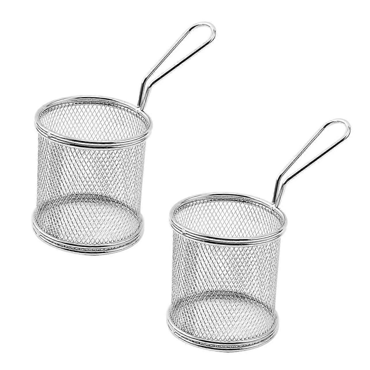 Reusable Frying Basket Set of 2, Round Multi-Functional Ergonomic Frying and Braising Baskets, Durable and Easy to Clean