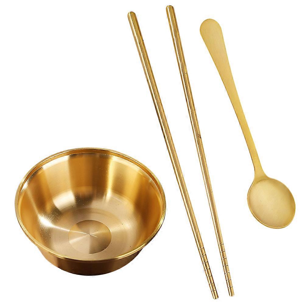Brass Multi Functional Deep Bowl with Spoon & Chopsticks – Ideal for Family Meals, Parties, Restaurants, Perfect for Snacks, Noodles, Salads &