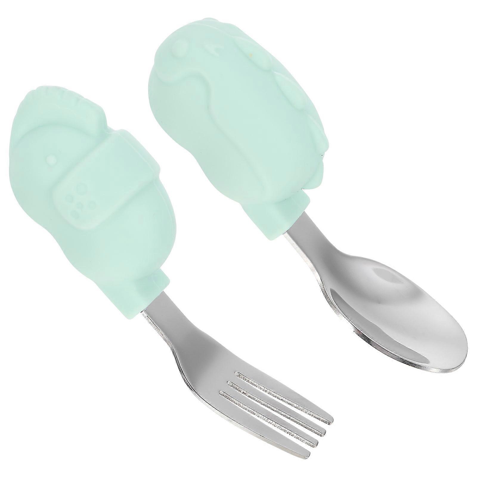 Baby Eating Utensils Stainless Steel Toddler Tableware Sets Mealtime Flat Surface 1Set