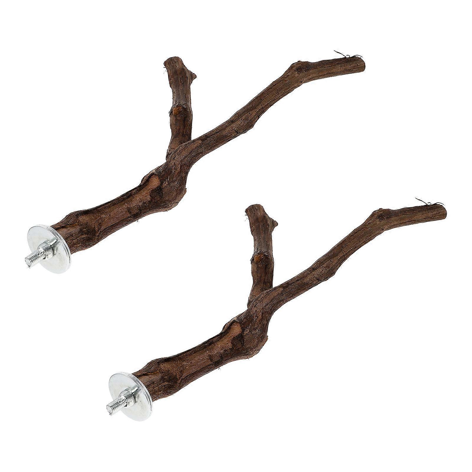 Parrot Pole Wood Standing Rod for Bird Training 2Pcs Durable Brown Branch