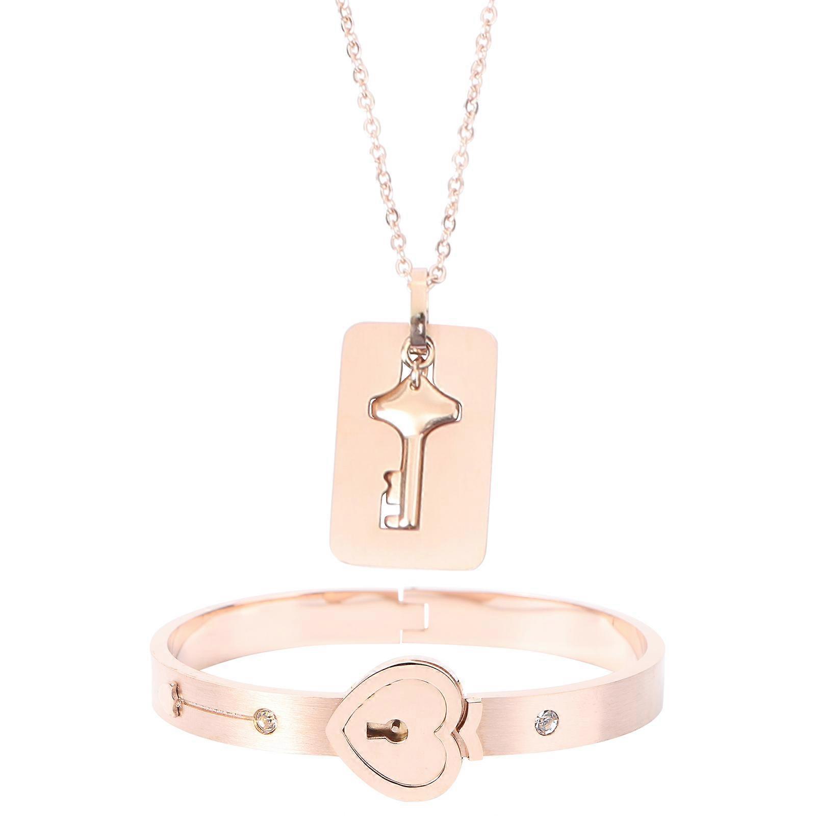 Love Heart Bracelet Set with Key Necklace for Valentine's Day