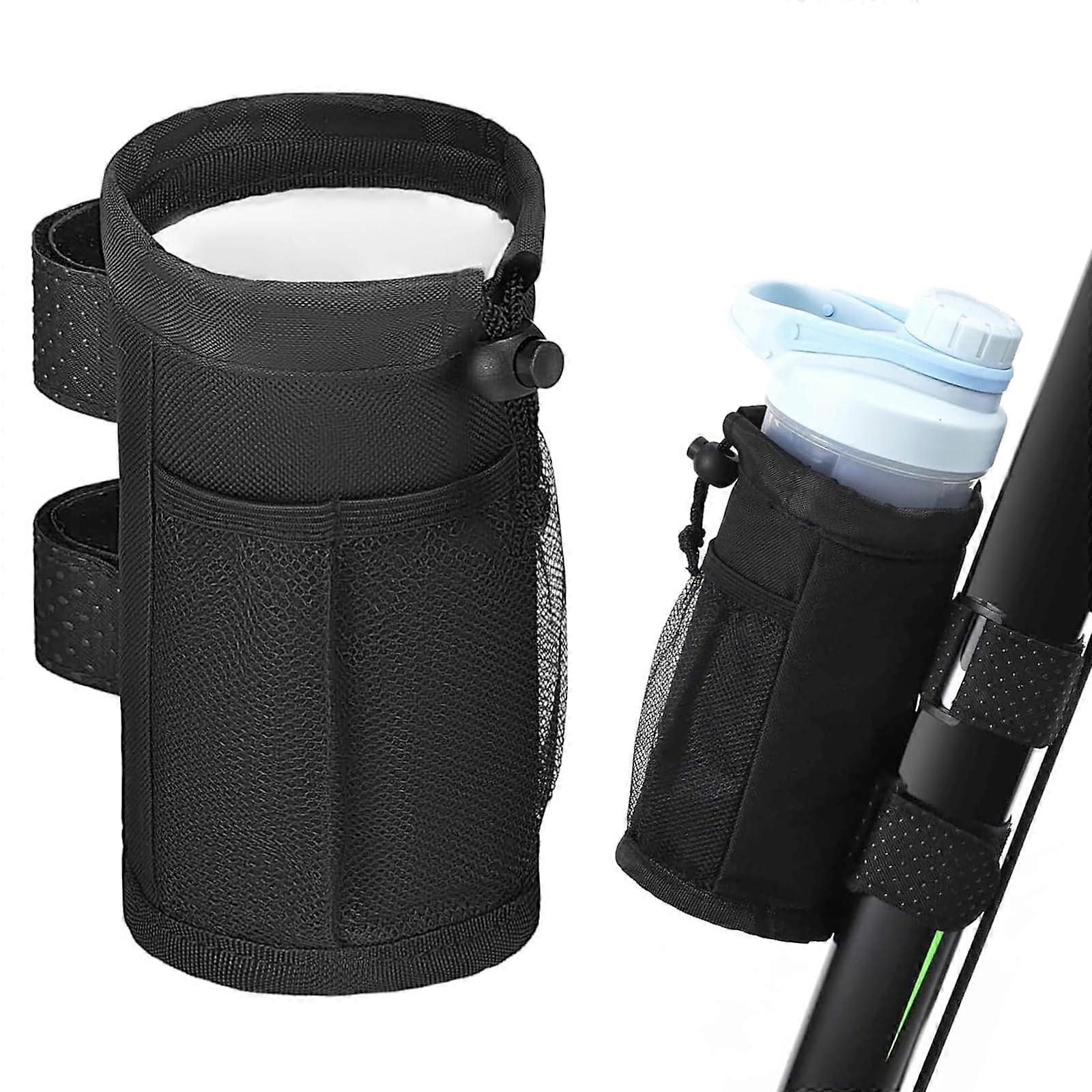 Bicycle Bottle Holder with Mesh Pocket, Polyester Fibre Drink Holder for MTB, Folding, Road Bikes, and Wheelchairs