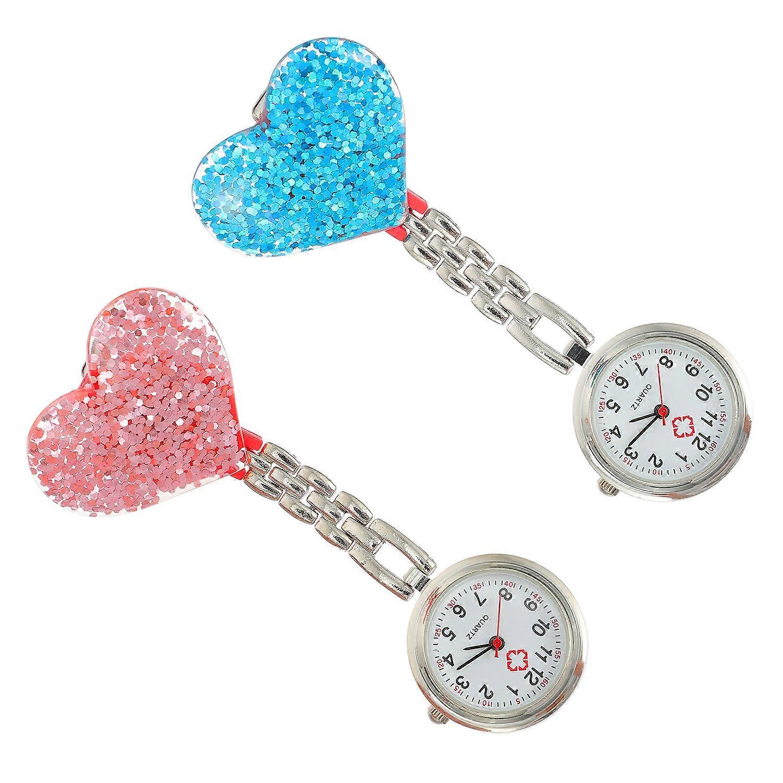 Heart Shaped Nurse Watch Made of Durable Alloy for Daily Use Assorted Color 2 Pieces