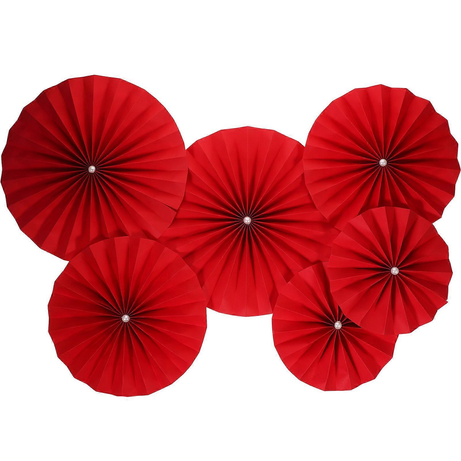 12Pcs Decorative Paper Fans Flower Pendants For New Year Party Layout Props Festive Home Decor Red