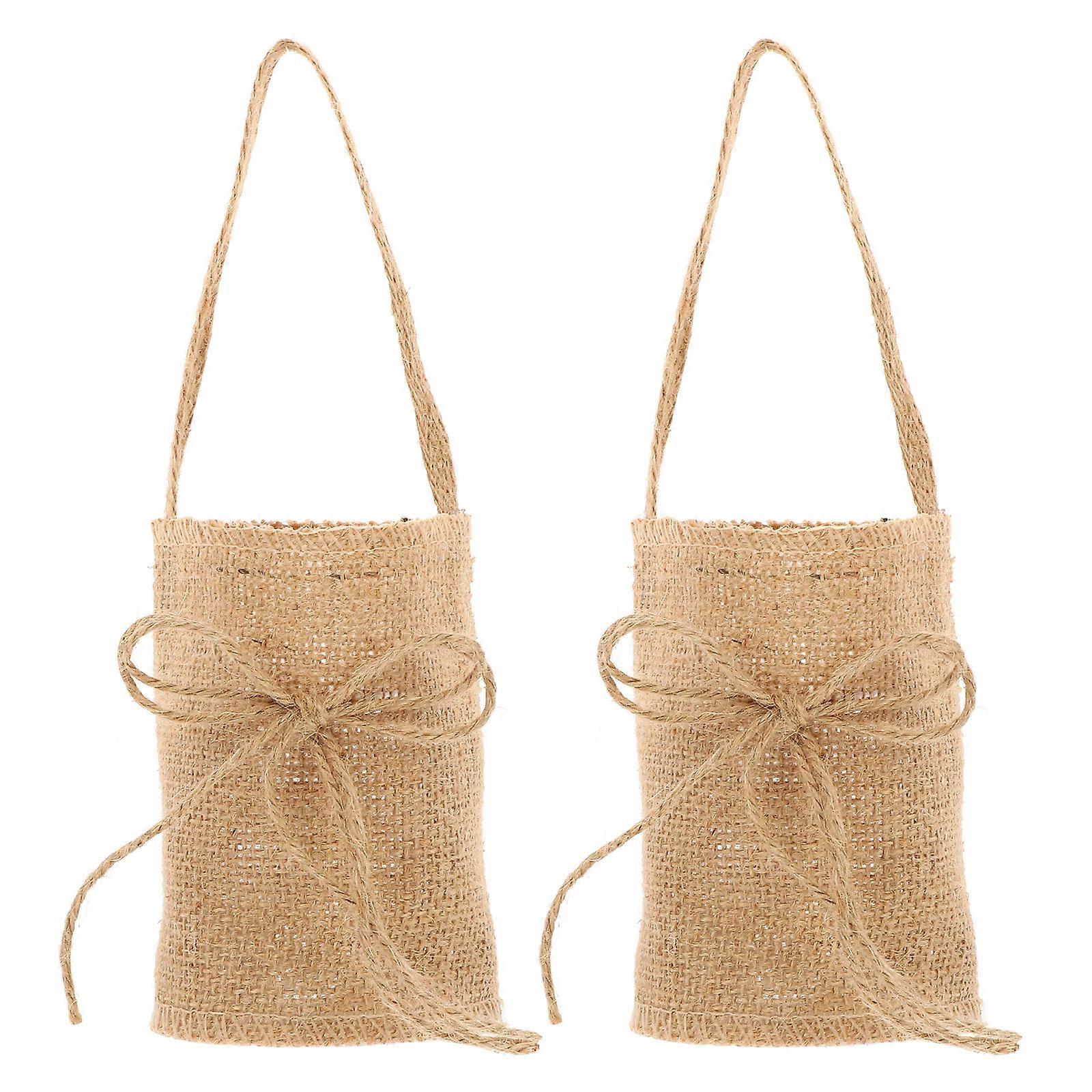 Linen Wedding Flower Baskets with Handle Rustic Decor for Petals, Candy, Party Storage & Photography Props for Celebrations