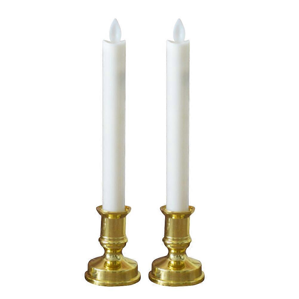 White ABS Electric Candle Lamp with LED Light for Lighting Use 1 Pair Golden Bottom Yellow Rod Pattern