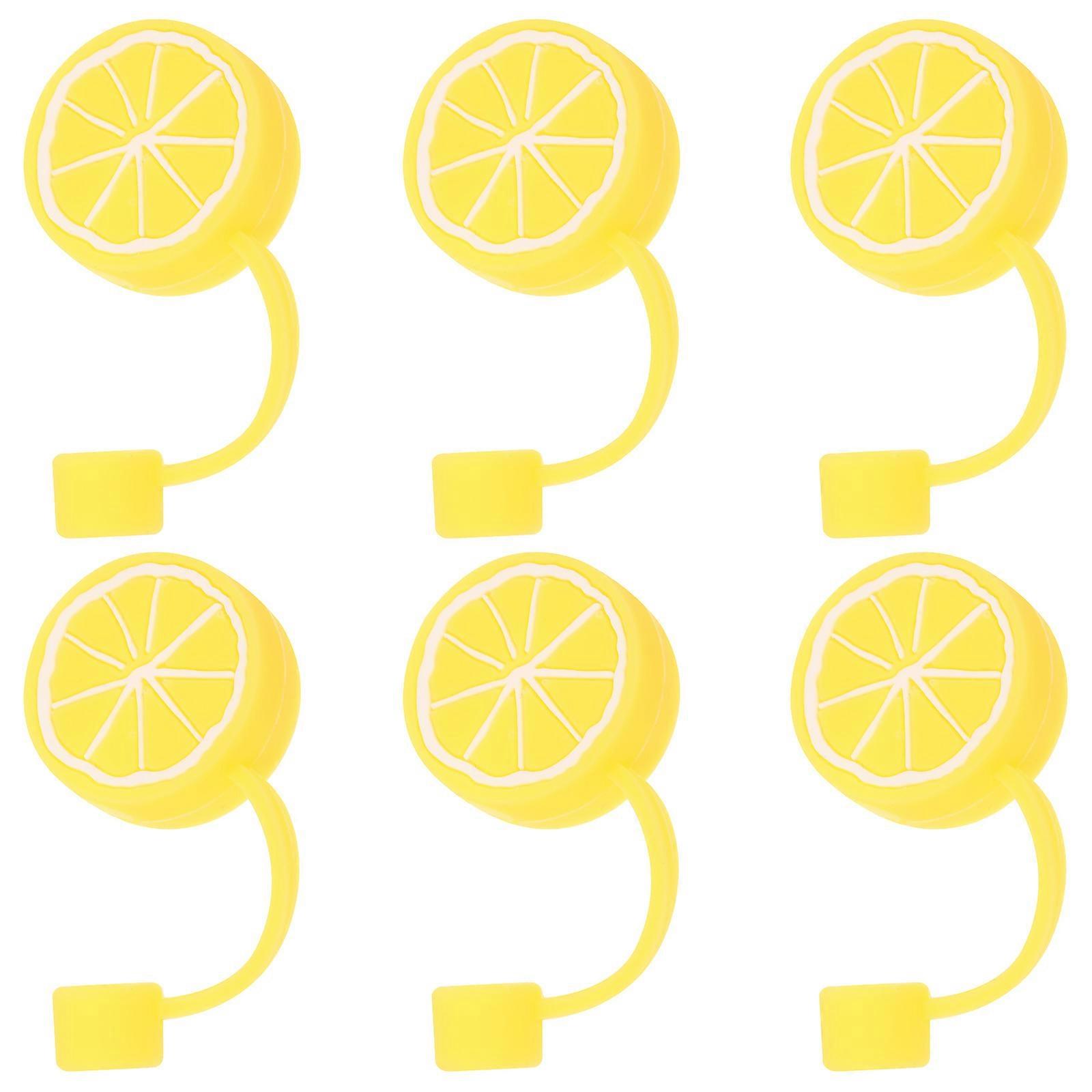Cute Fruit Straw Covers 6Pcs Reusable Silicone Dust-proof Straw Toppers for Outdoor Activities in Yellow Color