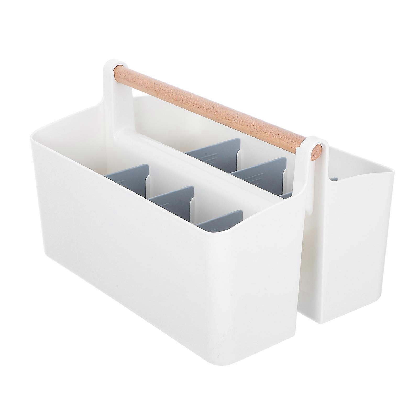 Portable Craft Tote with Adjustable Dividers for Art Supplies makeup Brushes and Office Desk Organization Multi PP and Wood