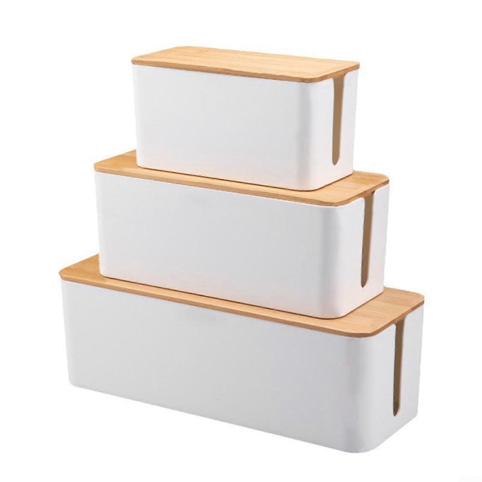 Practical cable management solution, large box with wooden lid for organizing cables (A)