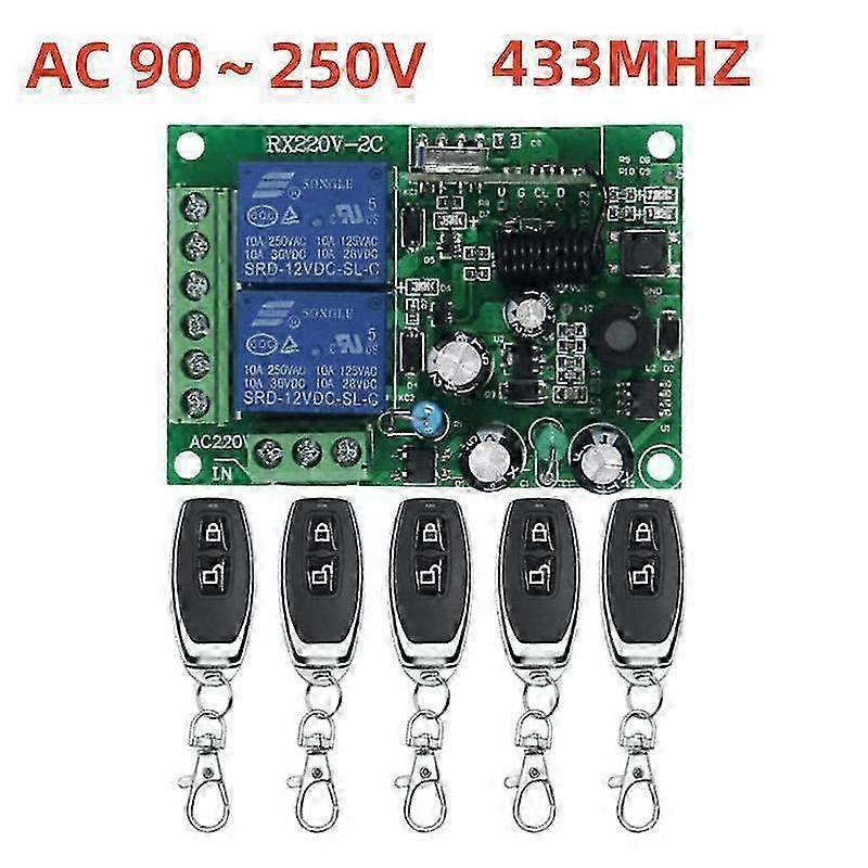 Universal 433MHz Garage Door Remote Control with 5 Key Fob Senders & AC220V Receiver - Wireless Access Solution