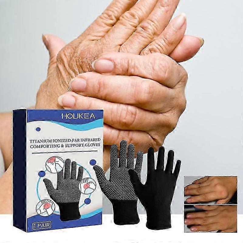 Far-Infrared Ionized Titanium Pain and Stiffness Relief Gloves for stimulating circulation in swollen hands.