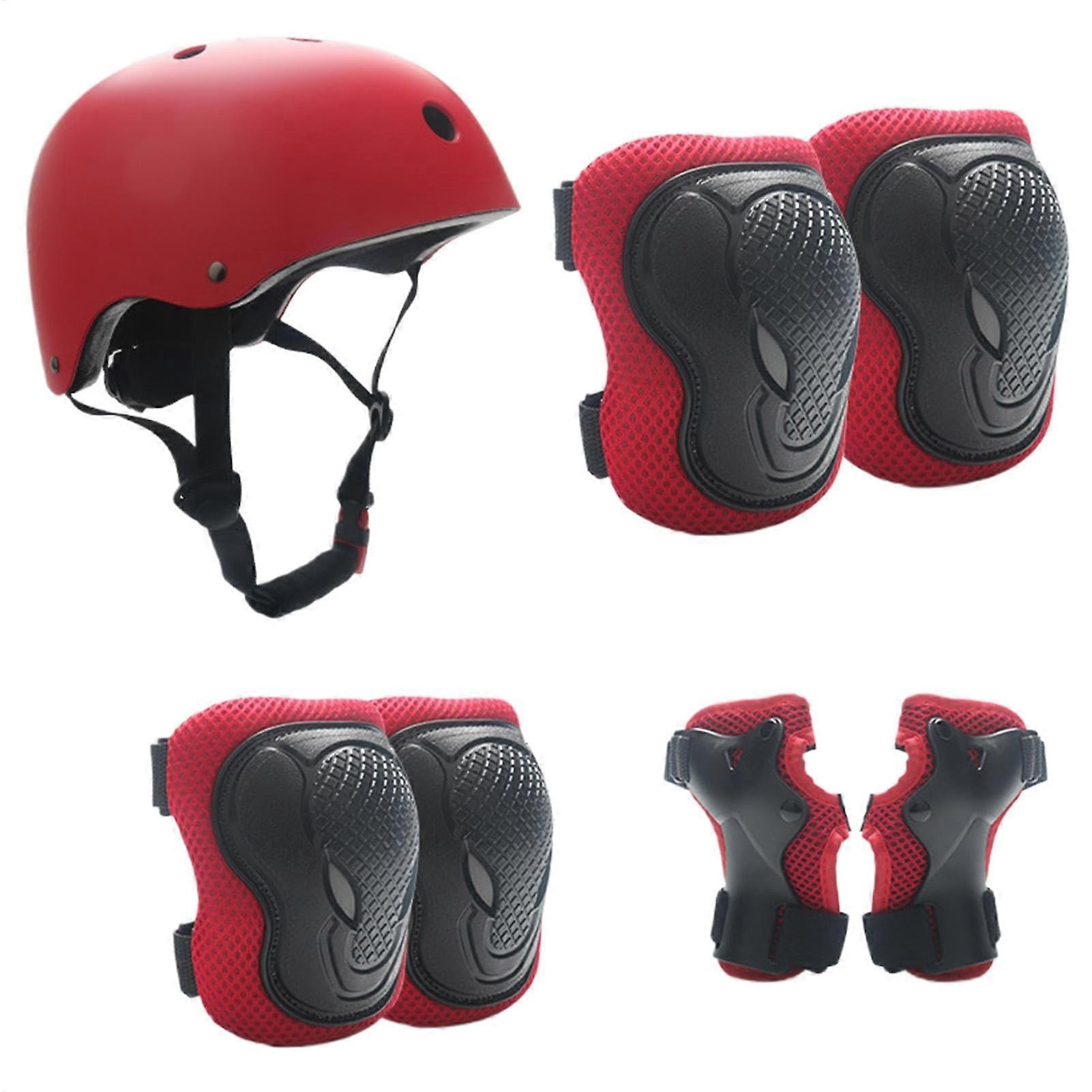 Adjustable Children's Helmet Set With Knee And Elbow Pads, Adjustable Straps, Red (Rot) S For Balance Bike Skateboard