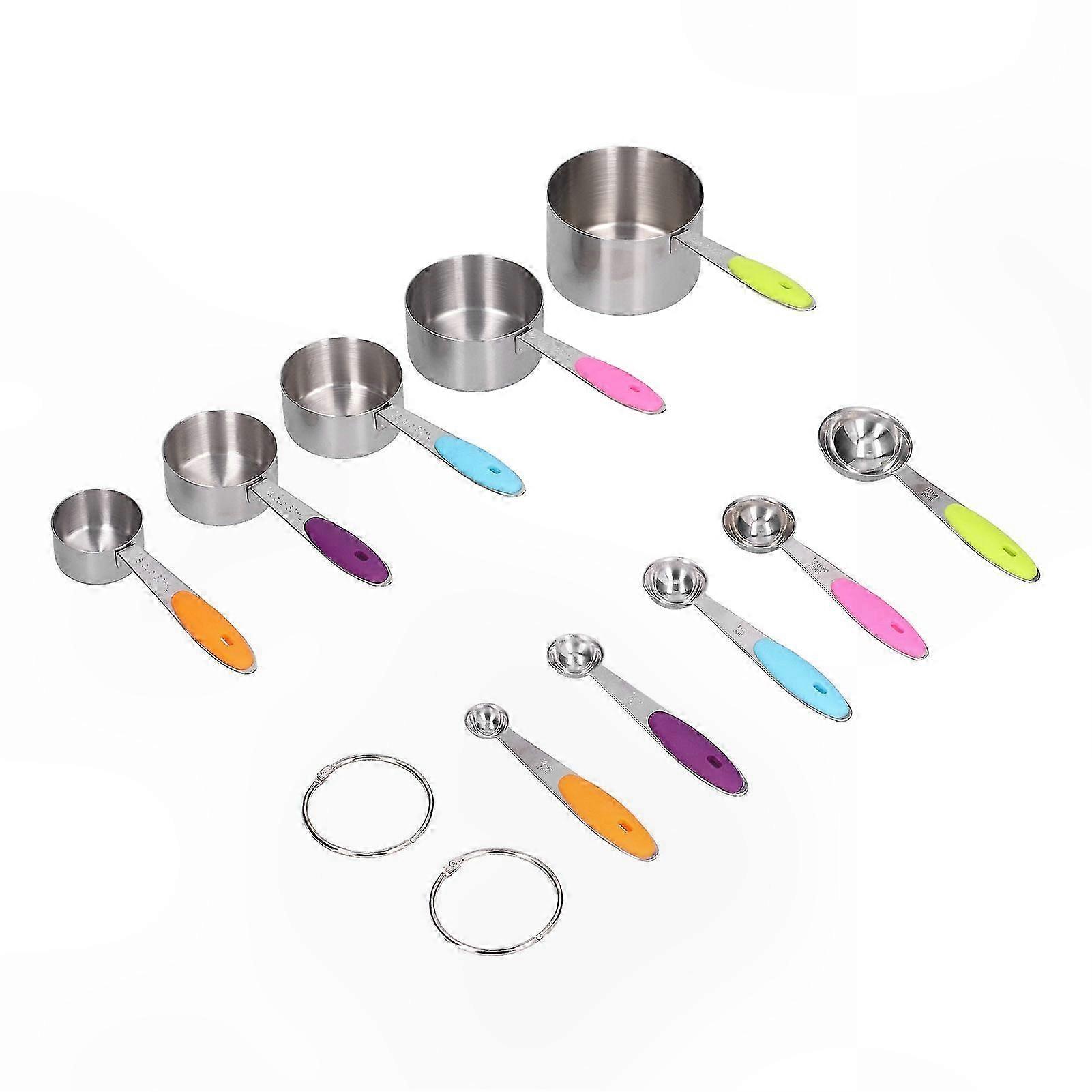 Stainless Steel Measuring Cups and Spoons Set with Silicone Handles for Baking and Cooking