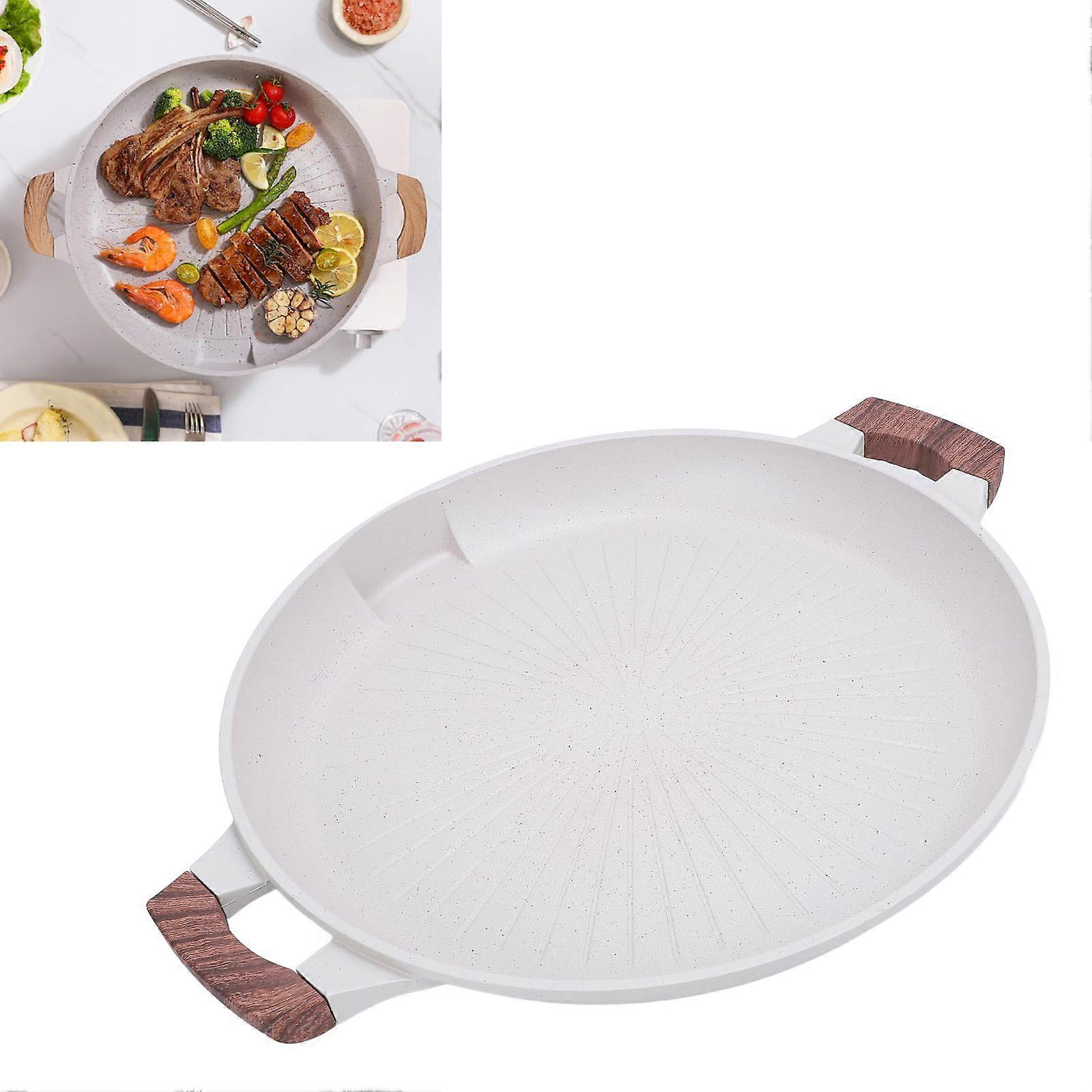 Barbecue Pan, Smokeless Korean Grill Plate, Portable Cast Iron Baking Tray, Even Heating Multi-Functional BBQ Griddle