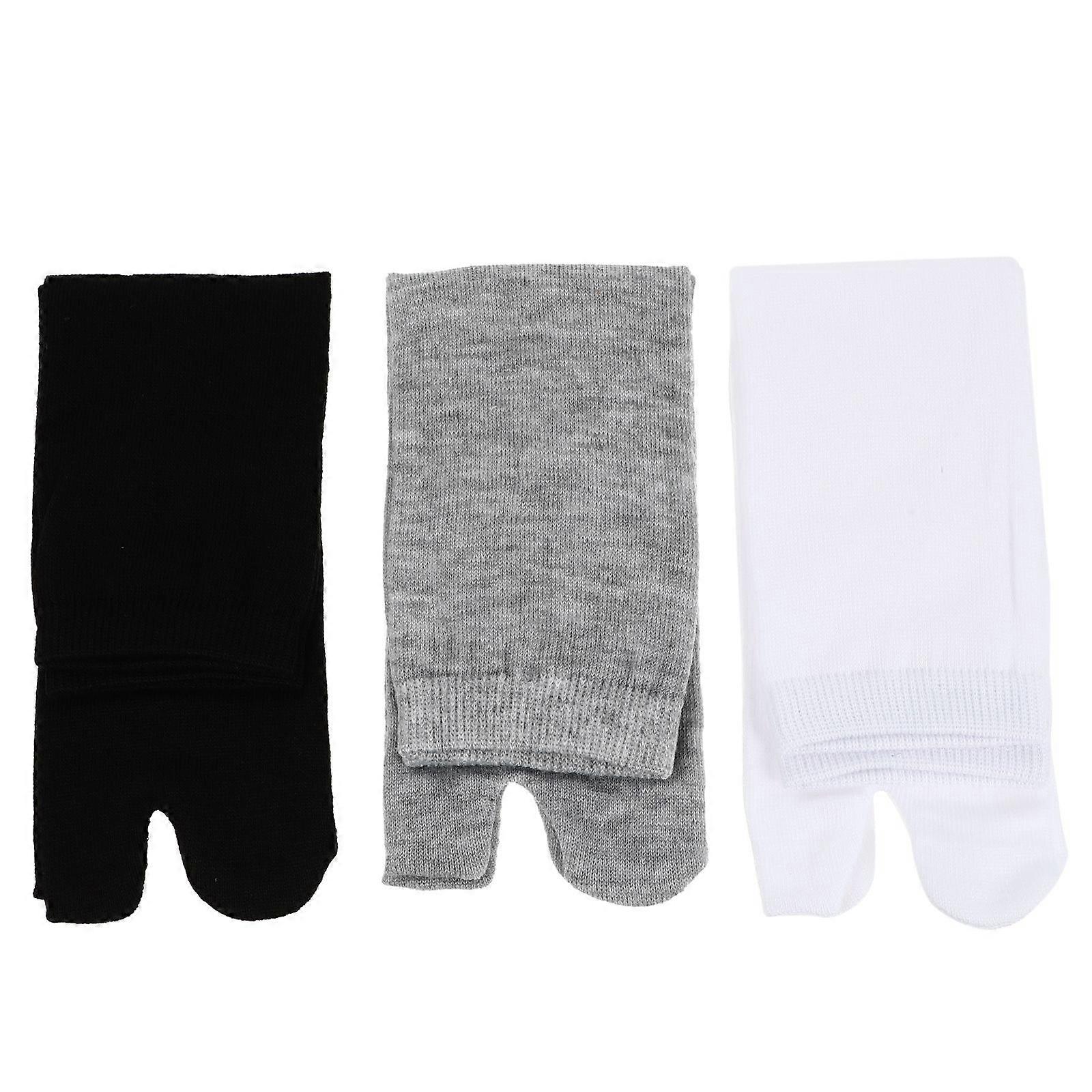 NUOLUX 3 Pairs of Elastic Cotton Tabi Toe Socks (White+Grey+Black)