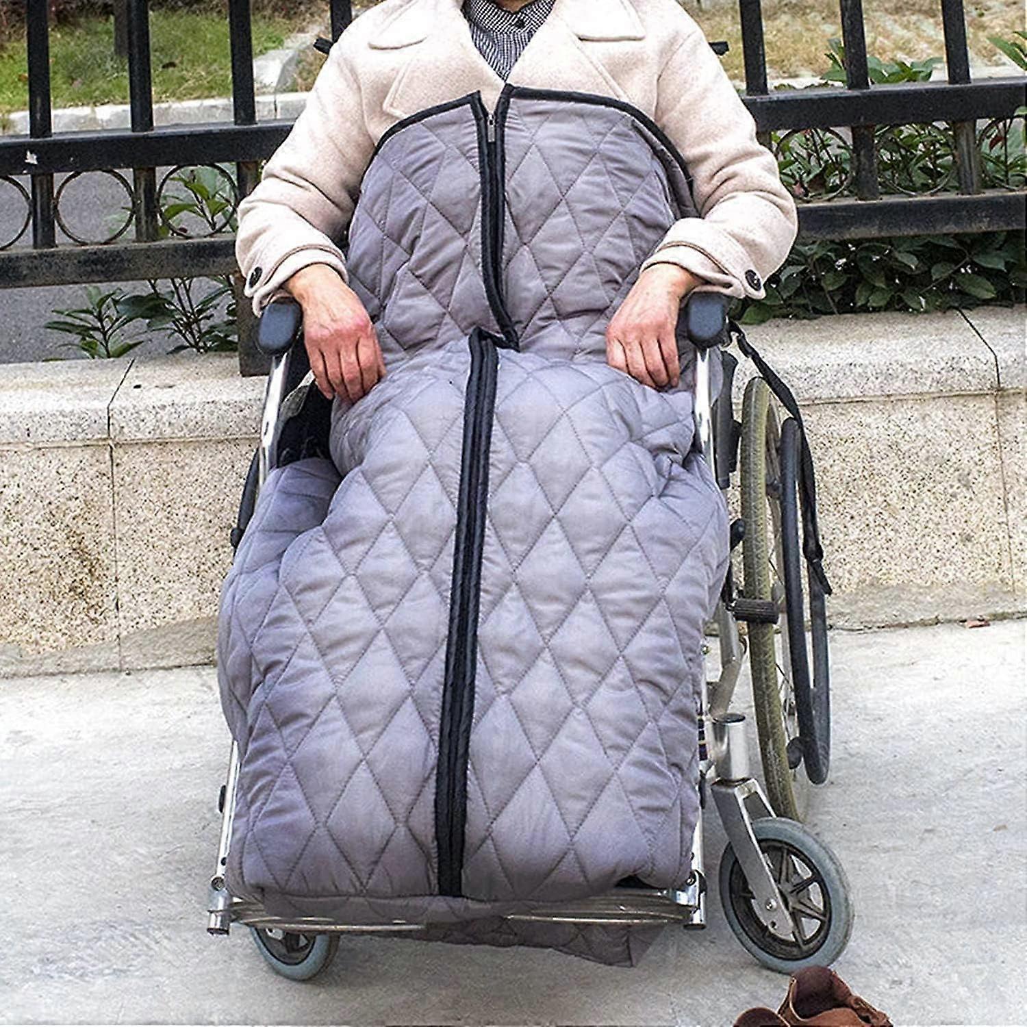 Thickened wheelchair thermal blanket, windproof cozy leg blanket with zipper (Gray)