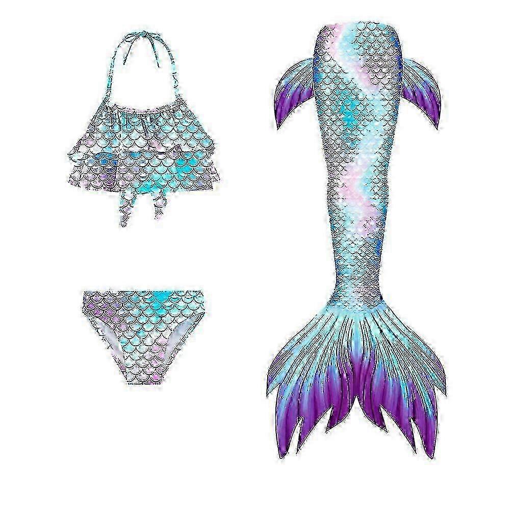 3pcs Girls Mermaid Tail Swimsuit Set for Kids - Ariel Cosplay Costu...