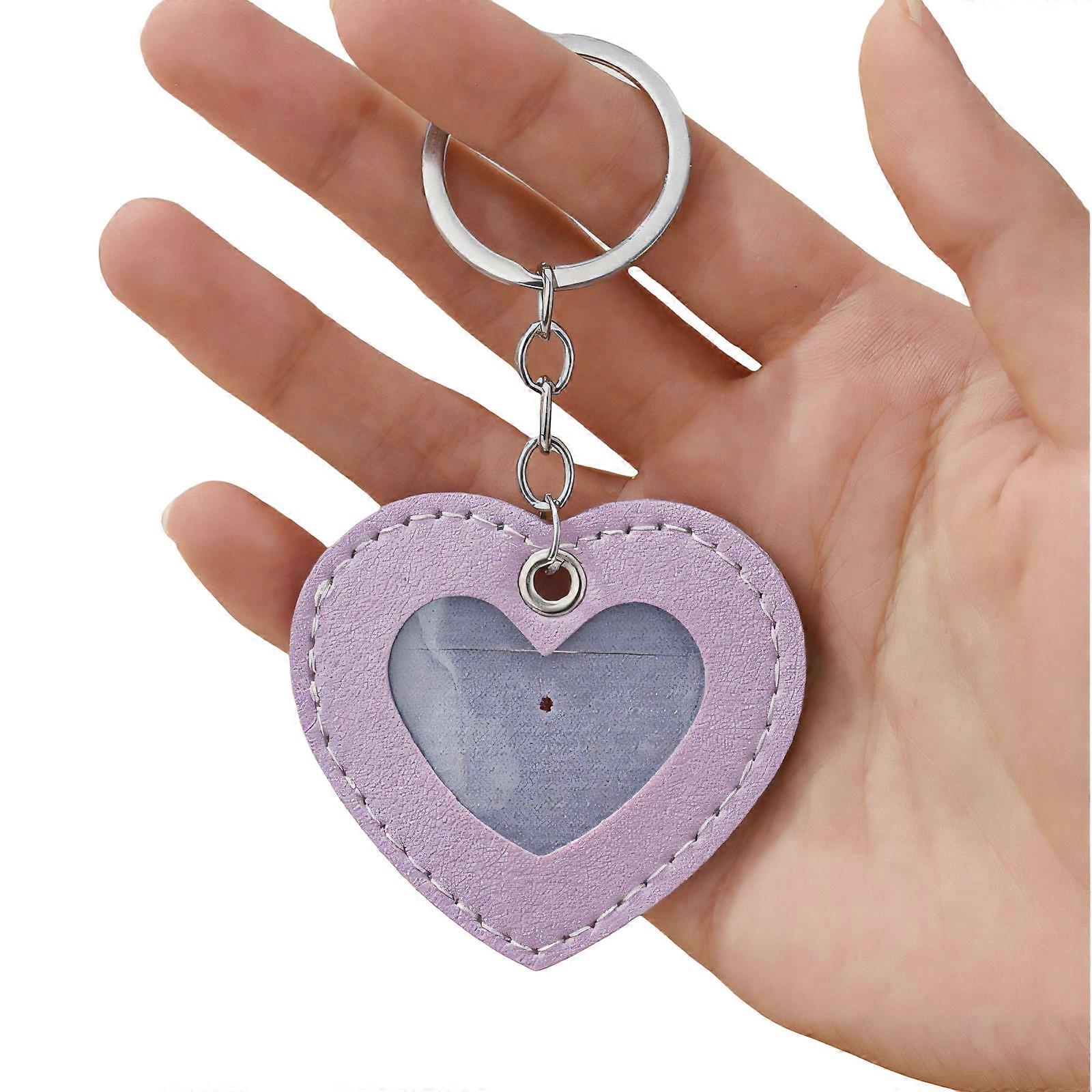 Compact Lightweight Keycard Cover Keychain Pandant Heart Design Functional Card Holder Keyring Key Fob Protector  Purple