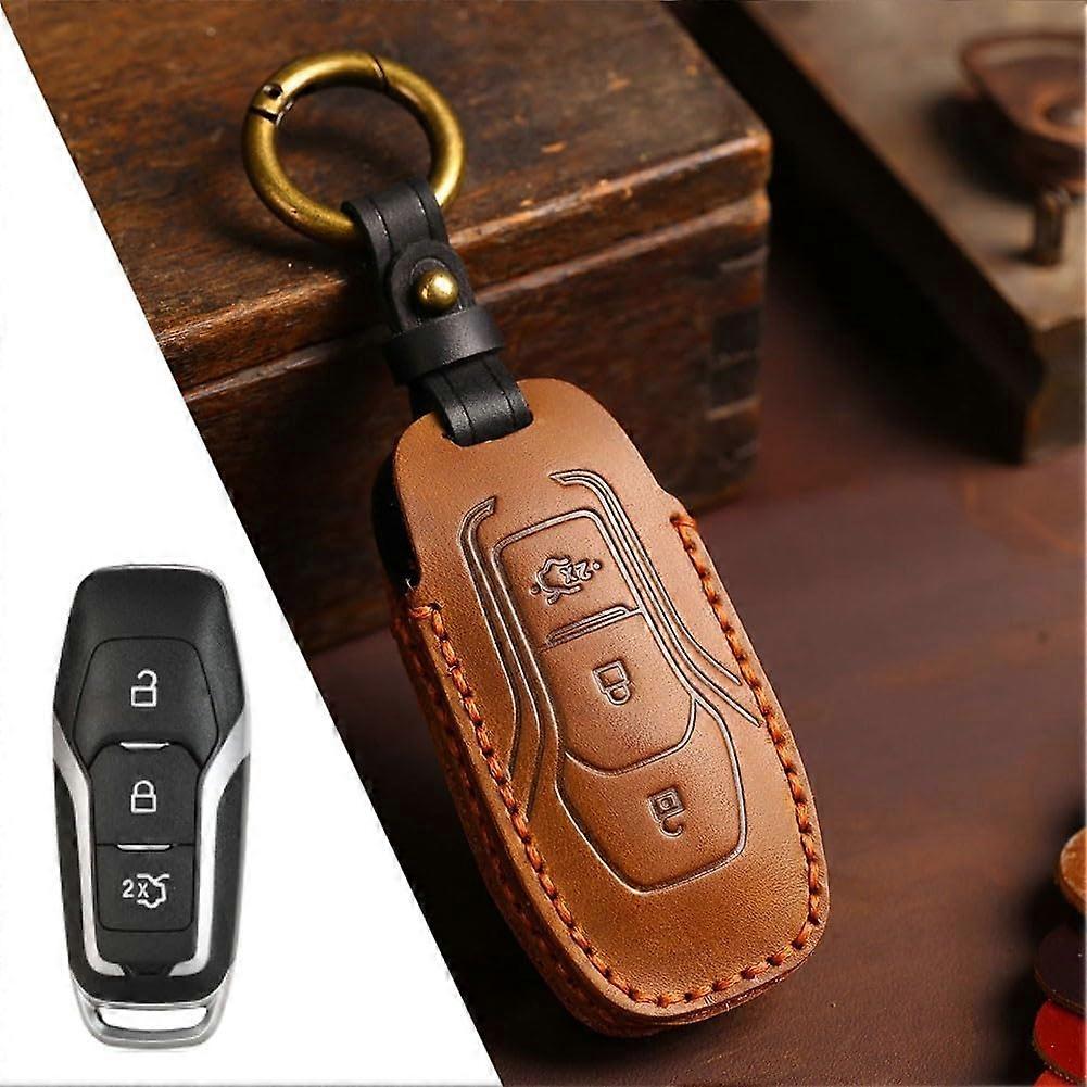 Cowhide Key Fob Cover For Ford 35 Button Fob Protector AllAround Protection Brown
