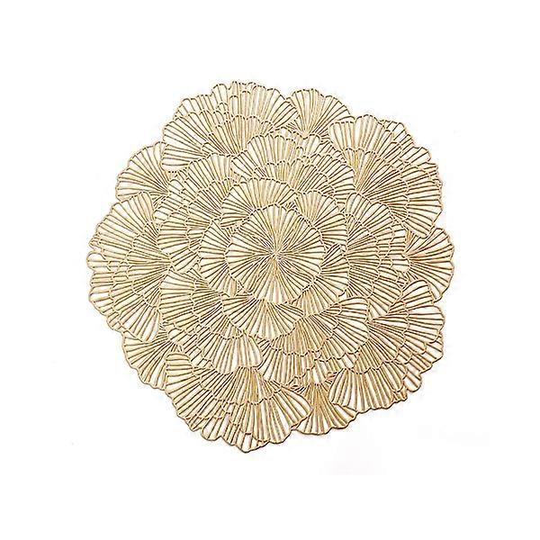 Flower Shape Hollow Placemat PVC Reusable Practical Cup Table Mat for Dinners-Golden - Golden