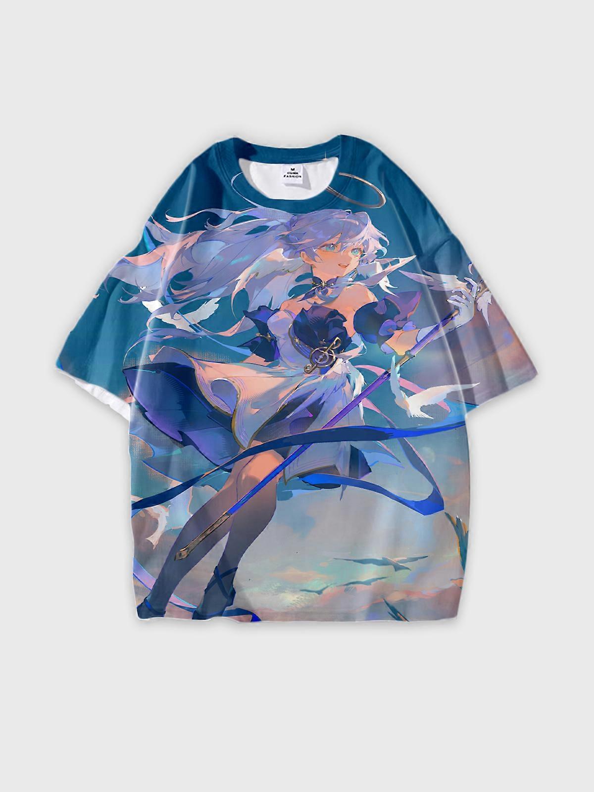 T-Shirt Round Neck, Loose Short Sleeve Pattern Graphic Tee, Unisex Summer Casual Top U2498