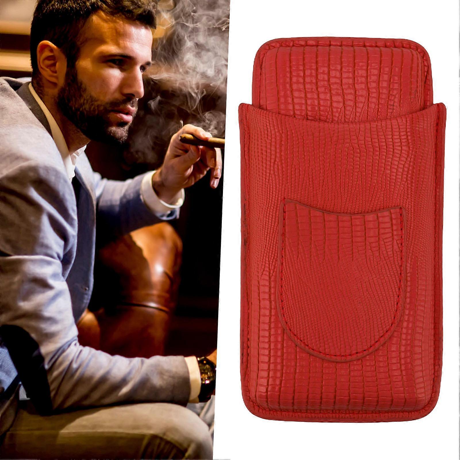 Portable Red Cigar Holder Case for 3 Cigars, Artificial Leather