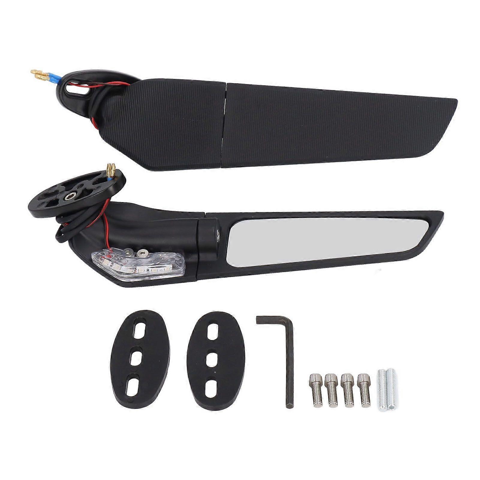 Sport Motorcycle Left Right Side Wing Mirror Swivel Rearview Mirrors with LED Lights Replacement for Ninja 250 300 H2 H4
