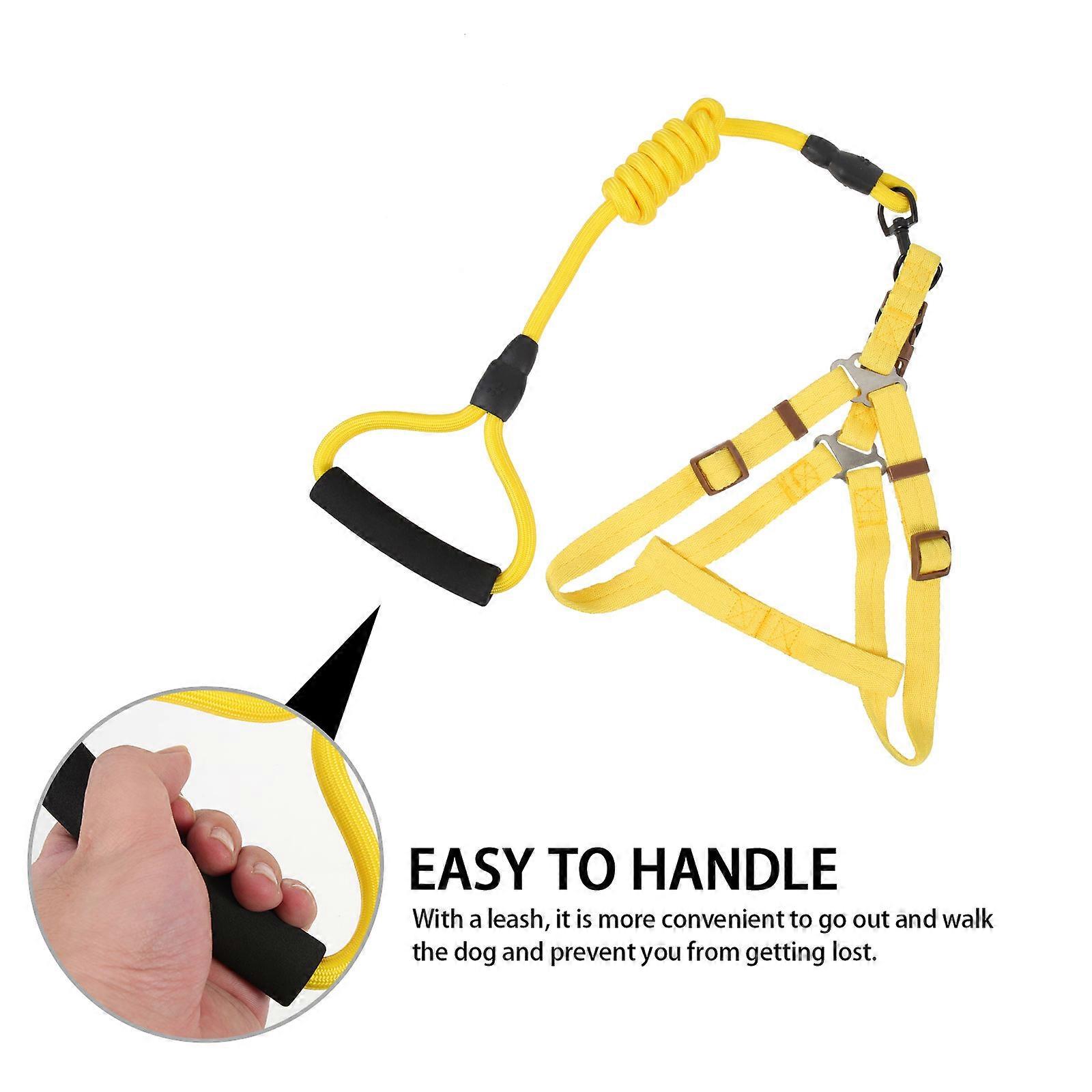 Pet Harness for Small Dogs Dog Vest Harness with Leash for Daily Use Yellow Nylon Comfortable Wear 1 Set