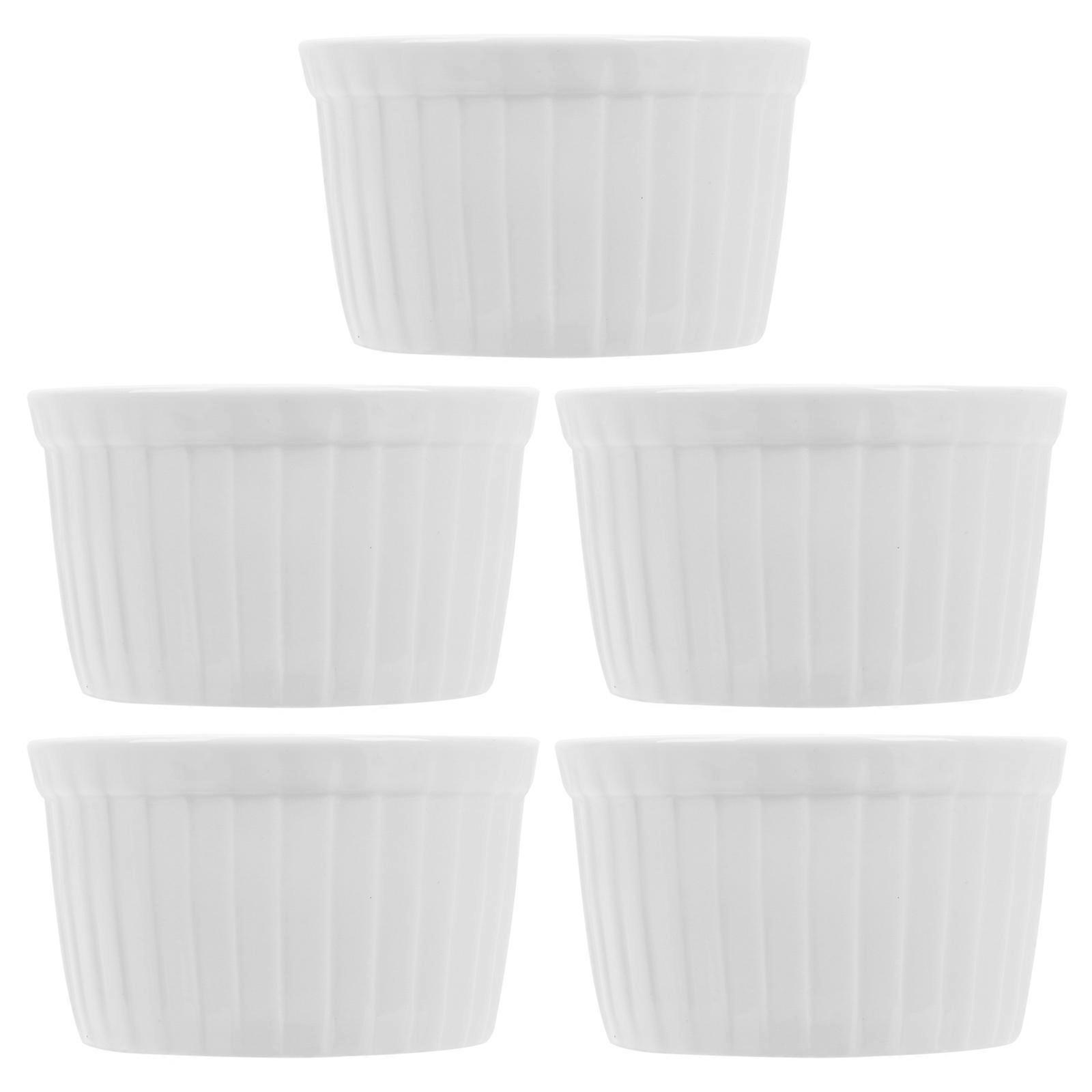Round Ceramic Baking Utensils for Dessert 5Pcs White Baking Bowls