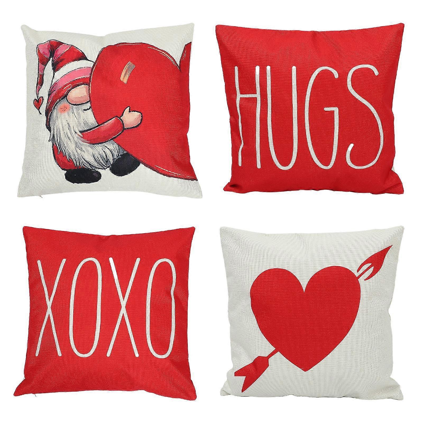 Valentine's Day Pillow Cover Flax Pillowcases for Home 4Pcs Assorted Color