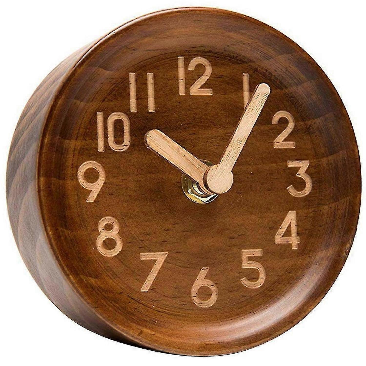 Wooden Desk & Table Analog Clock Made Of Genuine Pine(Dark)-Battery Operated With Precise Silent Swe