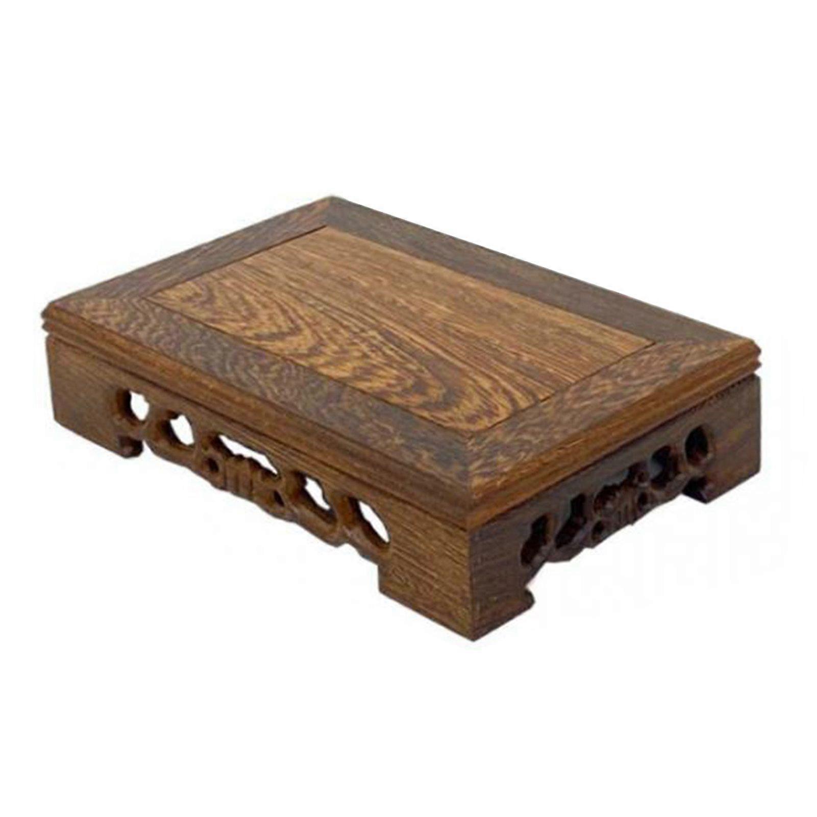 Rectangular Wooden Display Stand Carved Wood Antique Furniture Decoration Crafts Ornament Base S 13x7x3.8cm