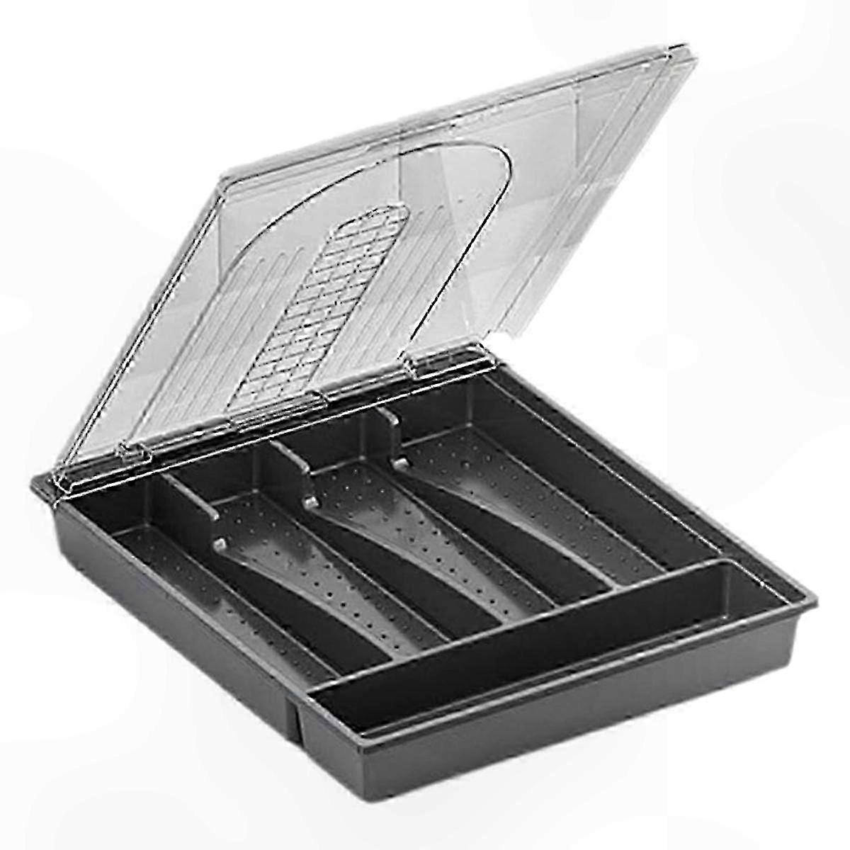Plastic Cutlery Organizer Box with Lid for Flatware Storage