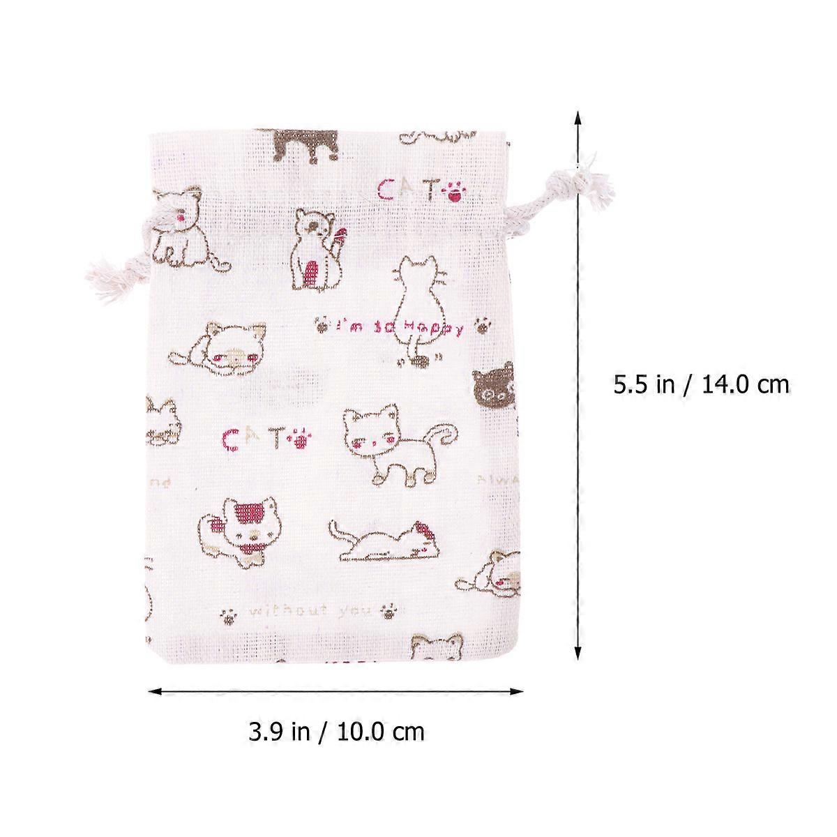 Cat Printing Drawstring Bags Dried Flowers Sachets for Storage 10Pcs