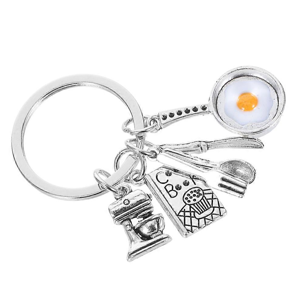 Creative Zinc Alloy Mini Keychain Fried Egg Spoon Fork for Decoration